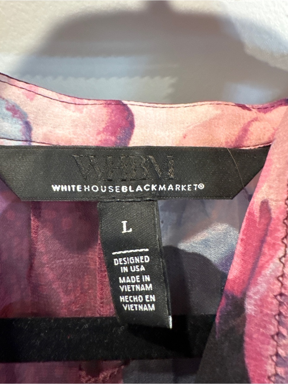 White House Black Market Pink Floral Tie-Neck Blouse - Picture 8 of 9